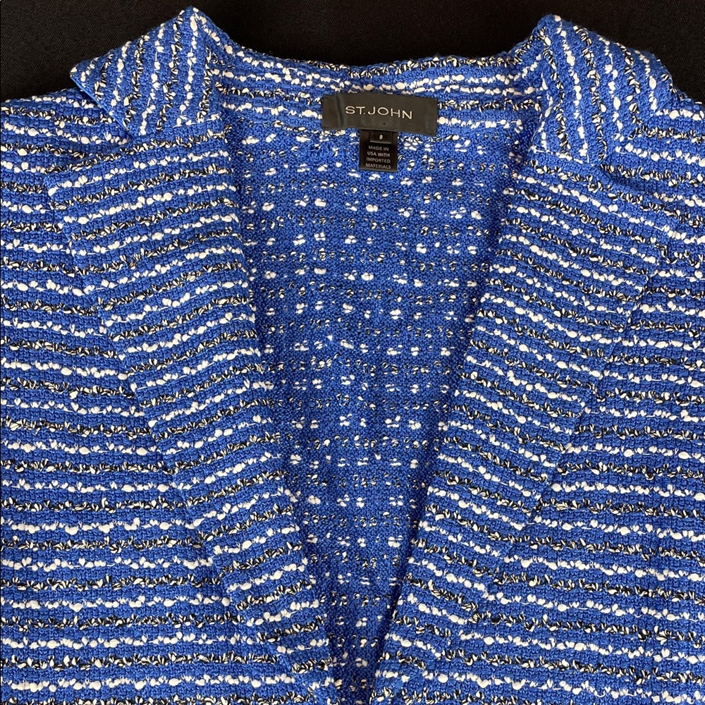 St. John Royal Blue and White tweed Bouclé Knit Jacket wool silk blend tailored
